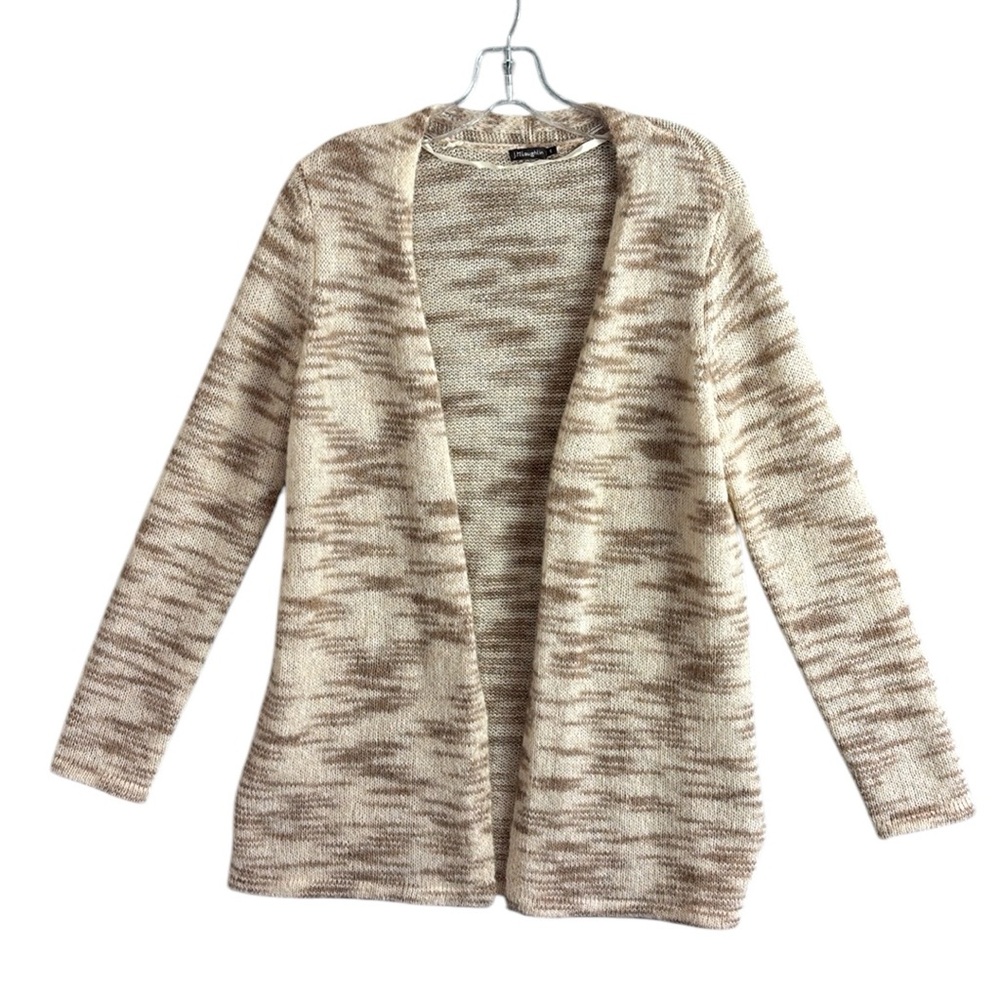 J. McLaughlin Open Cardigan Small Alpaca Wool Long Sleeve Brown/Cream